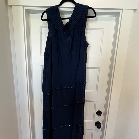 PATRA Navy Jersey Sleeveless Tiered Beaded Formal Evening Gown, Size 24W - Picture 4 of 12
